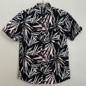 Val Surf men black & white tropical Hawaiian Shirt with Pink & Blue Accents